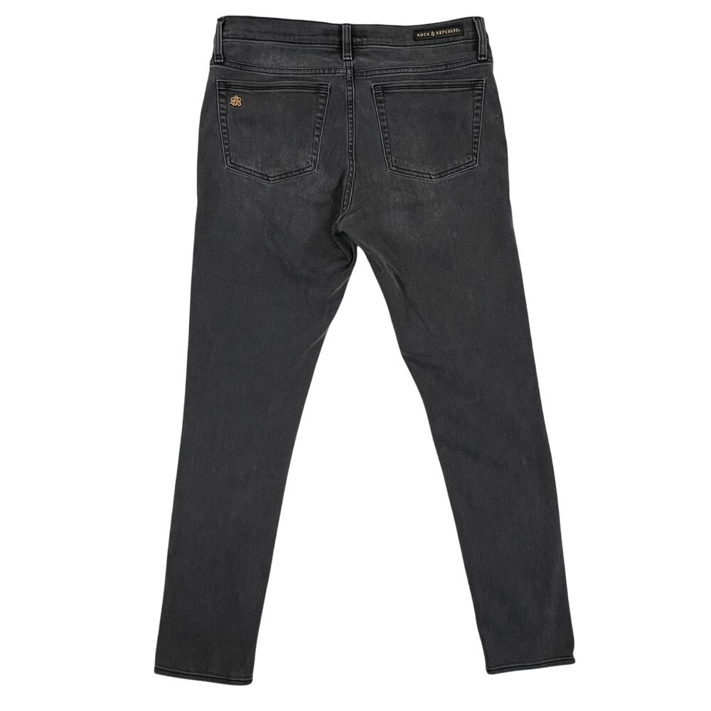 Rock & Republic Berlin Mid Rise Slim Straight Jeans Womens 12M Black Gold Chain - Picture 2 of 12